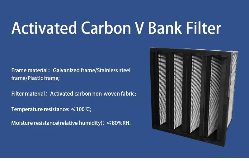 Clair High Quality Adsorption V Bank Activated Carbon Chemical Air HEPA Filter for Ventilation System Plastic Frame